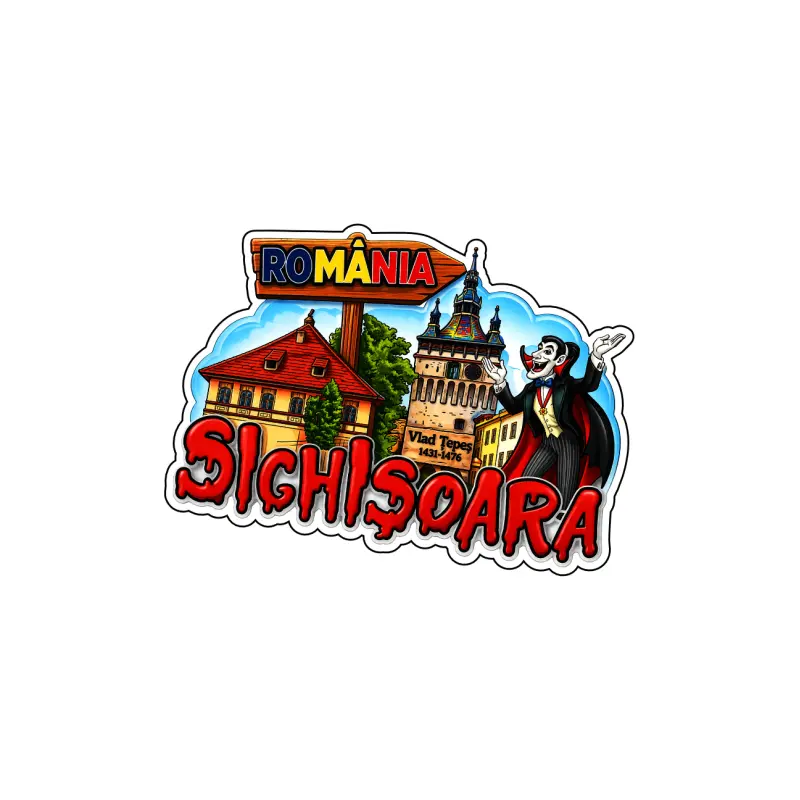 Mgs223-dracula, sighisoara, magnet lemn, suvenir gift shop romania, model mgs223